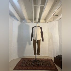 Small American Eagle Super Soft Burgundy Cream Raglan Shirt